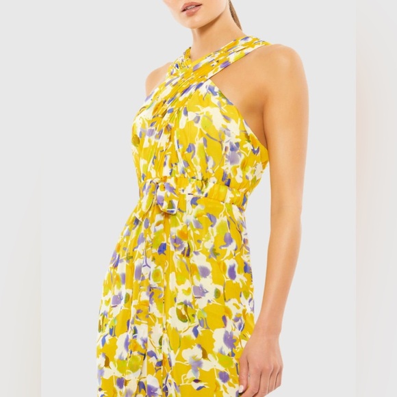 IEENA FOR MAC DUGGAL
Yellow Crossed Halter Tie Waist Jumpsuit (D7) - Picture 4 of 14